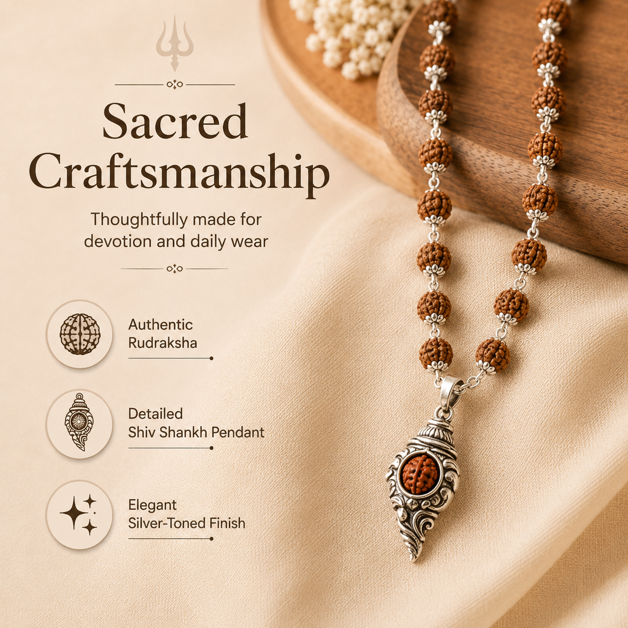 Shiv Rudraksha Mala with Shankh Pendant