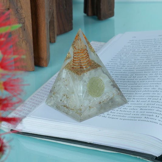 Selenite Orgone Crystal Pyramid For Meditation and Emf Protection