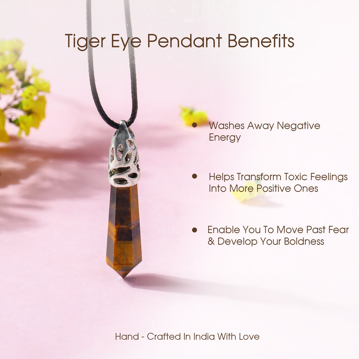 Tiger Eye Crystal Point Pendant for Confidence and Clarity