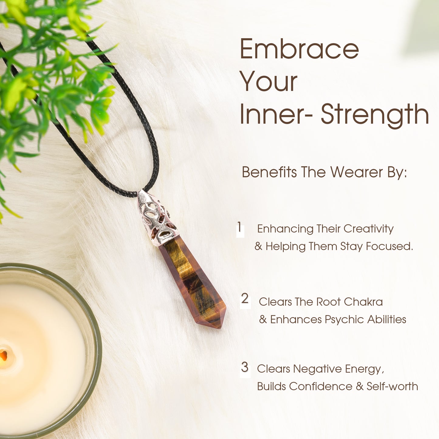 Tiger Eye Crystal Point Pendant for Confidence and Clarity