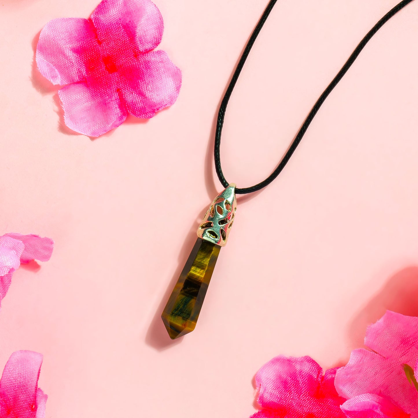 Tiger Eye Crystal Point Pendant for Confidence and Clarity