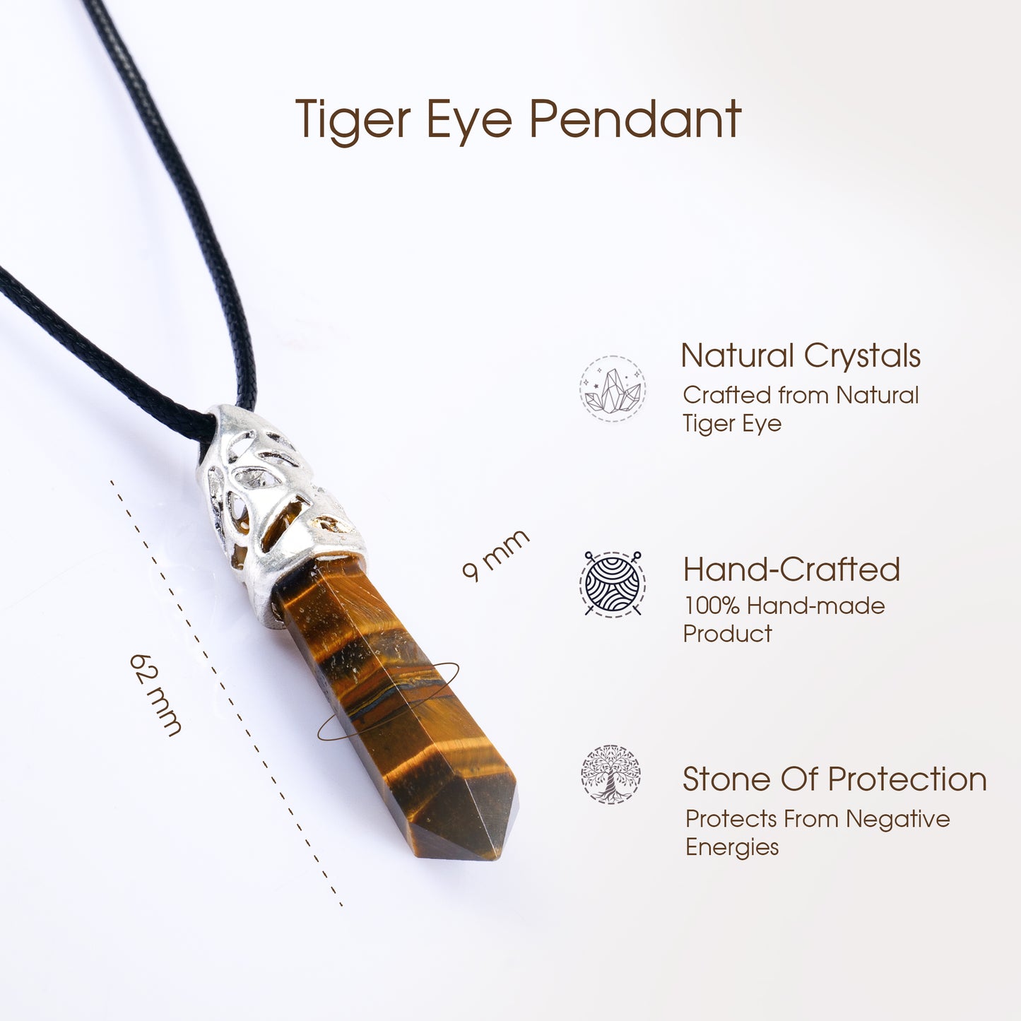Tiger Eye Crystal Point Pendant for Confidence and Clarity