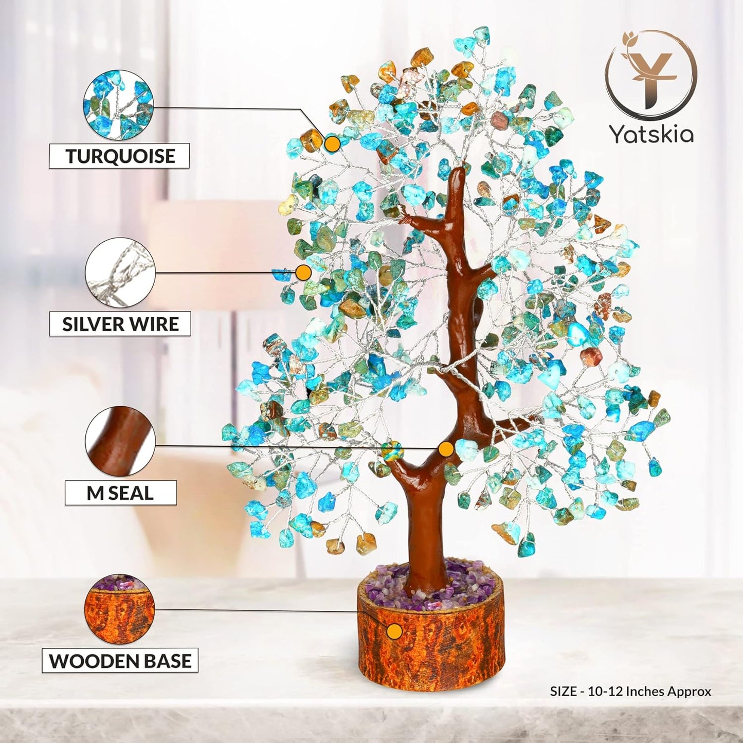 Turquoise Gemstone Tree10-12 Inches Healing Crystals Unique Home Decor