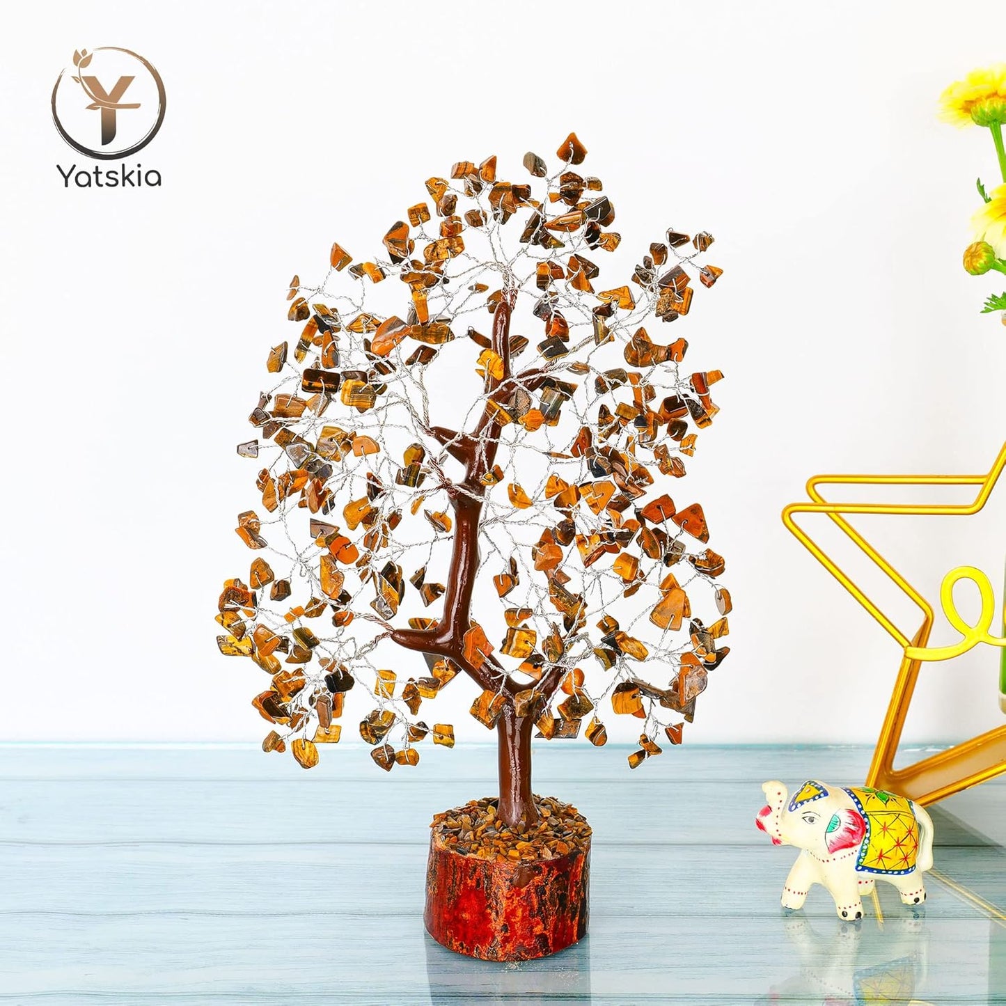 Tiger Eye Gemstone Tree Healing Crystals for Strength Positive Energy