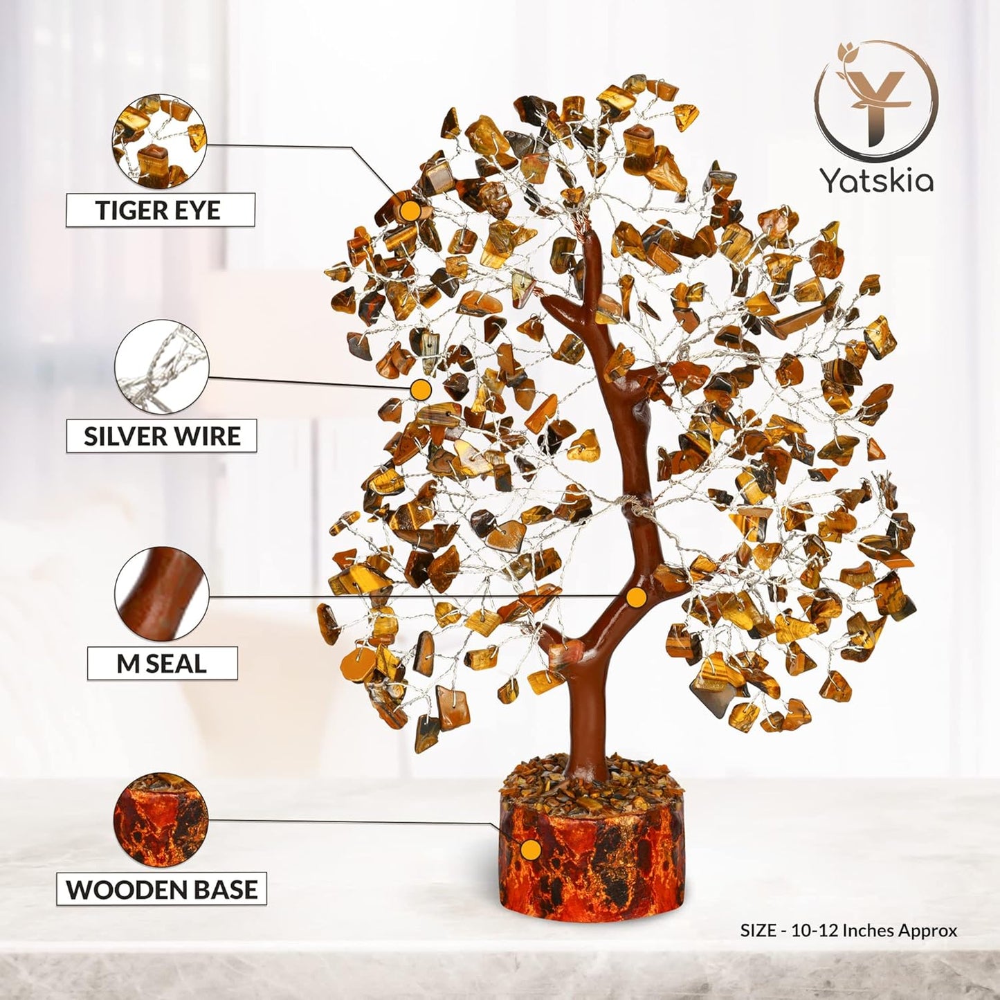 Tiger Eye Gemstone Tree Healing Crystals for Strength Positive Energy