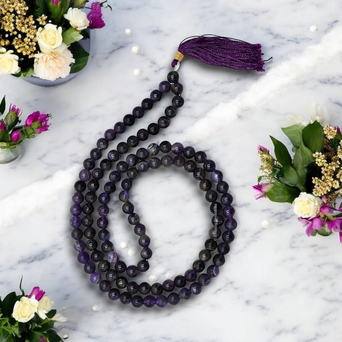 Amethyst Gemstone 108 Bead Japa Mala Necklace