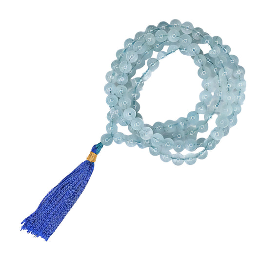 Aquamarine Gemstone 108 Bead Jap Mala Necklace