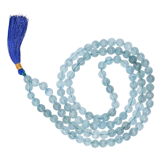 Aquamarine Gemstone 108 Bead Jap Mala Necklace