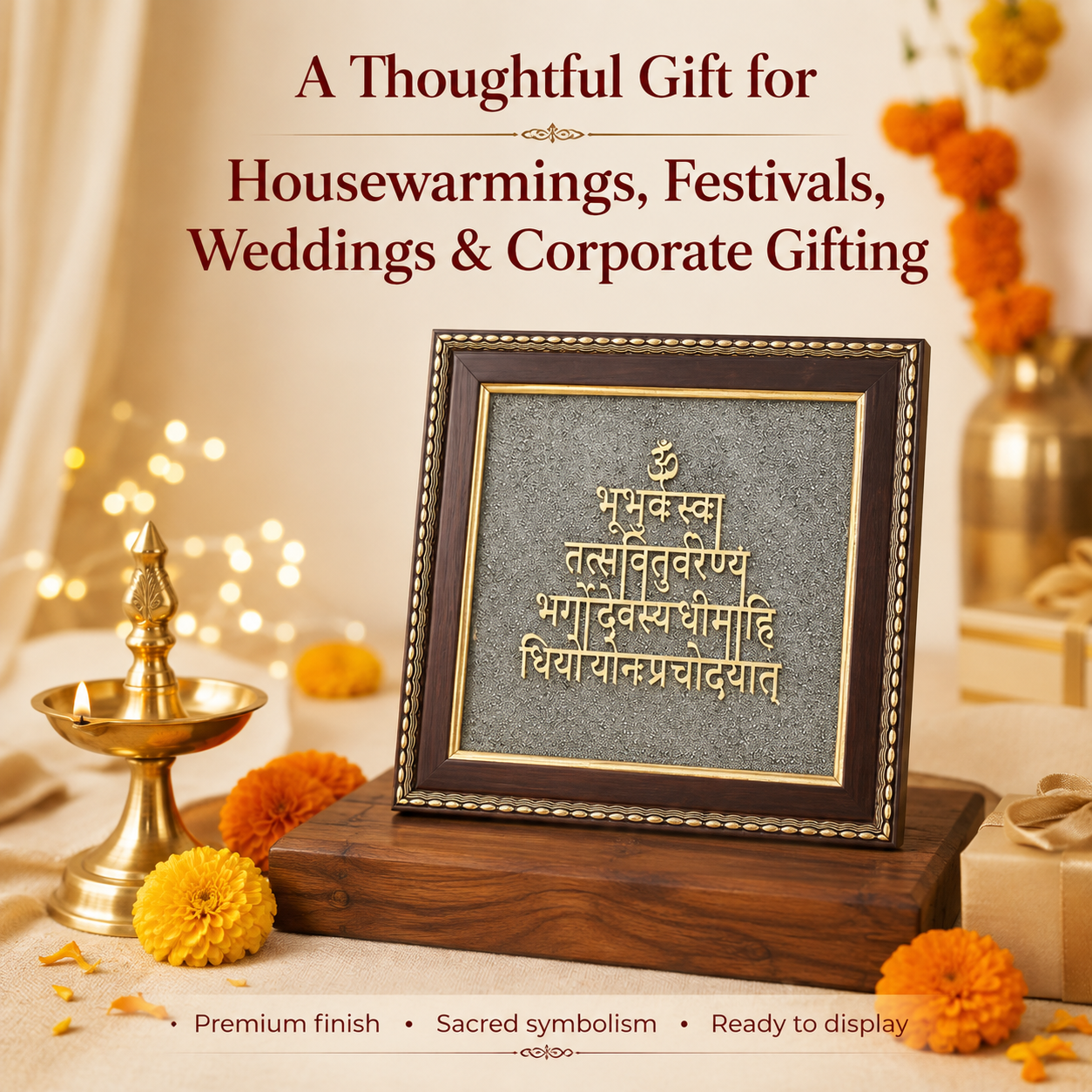 Gayatri Mantra Raw Pyrite Frame