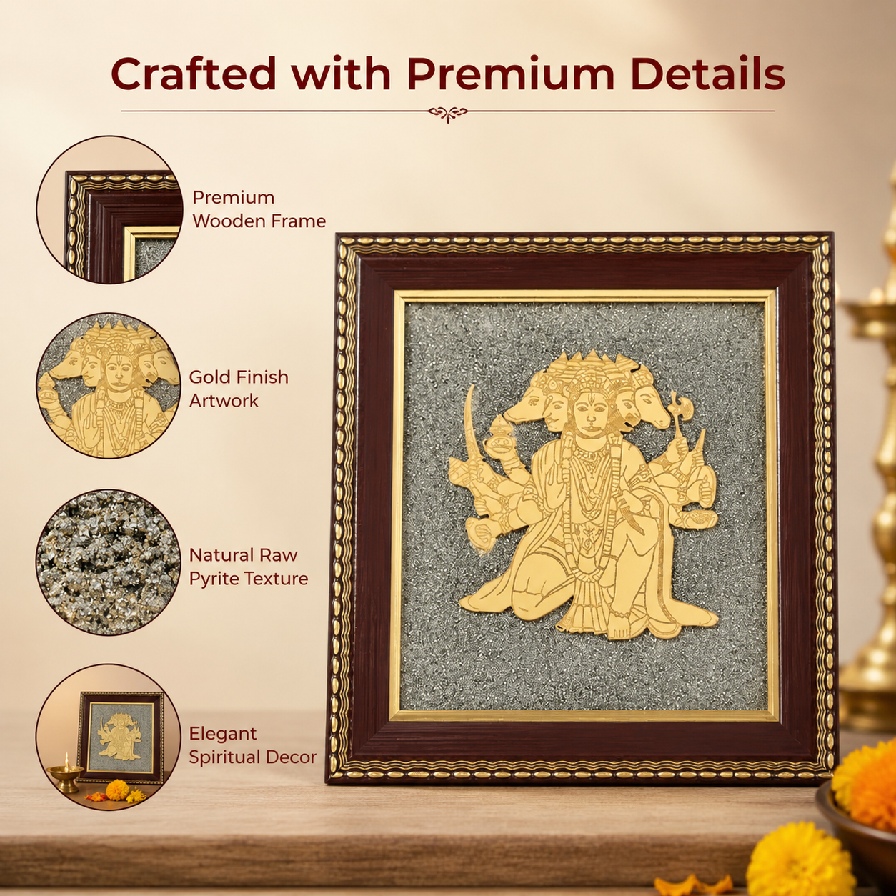 Panchamukhi Hanuman Raw Pyrite Frame
