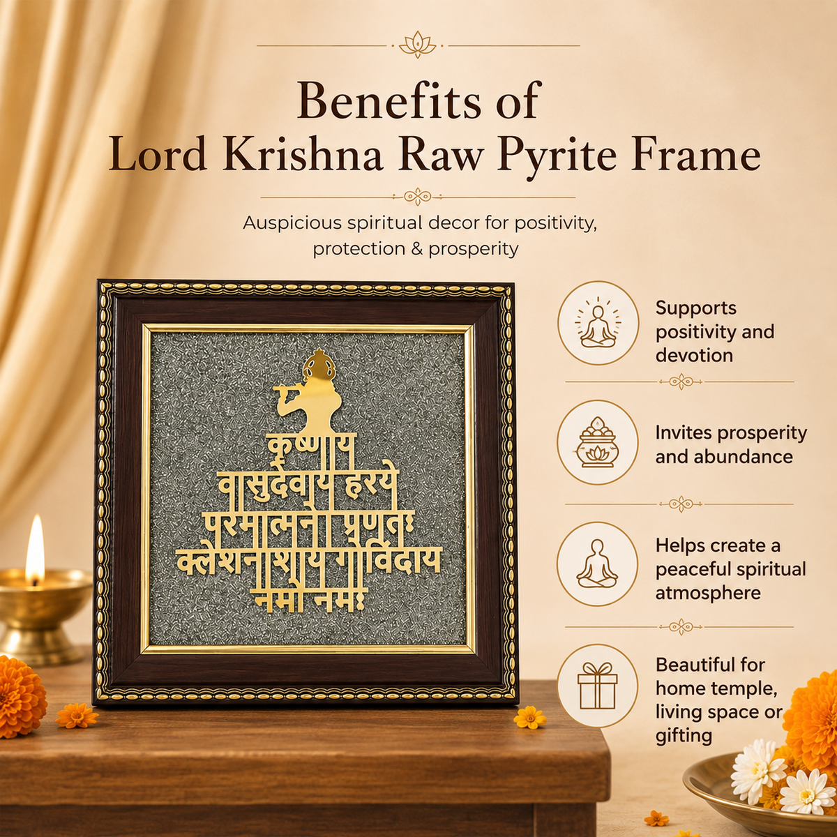 Lord Krishna on Raw Pyrite Frame