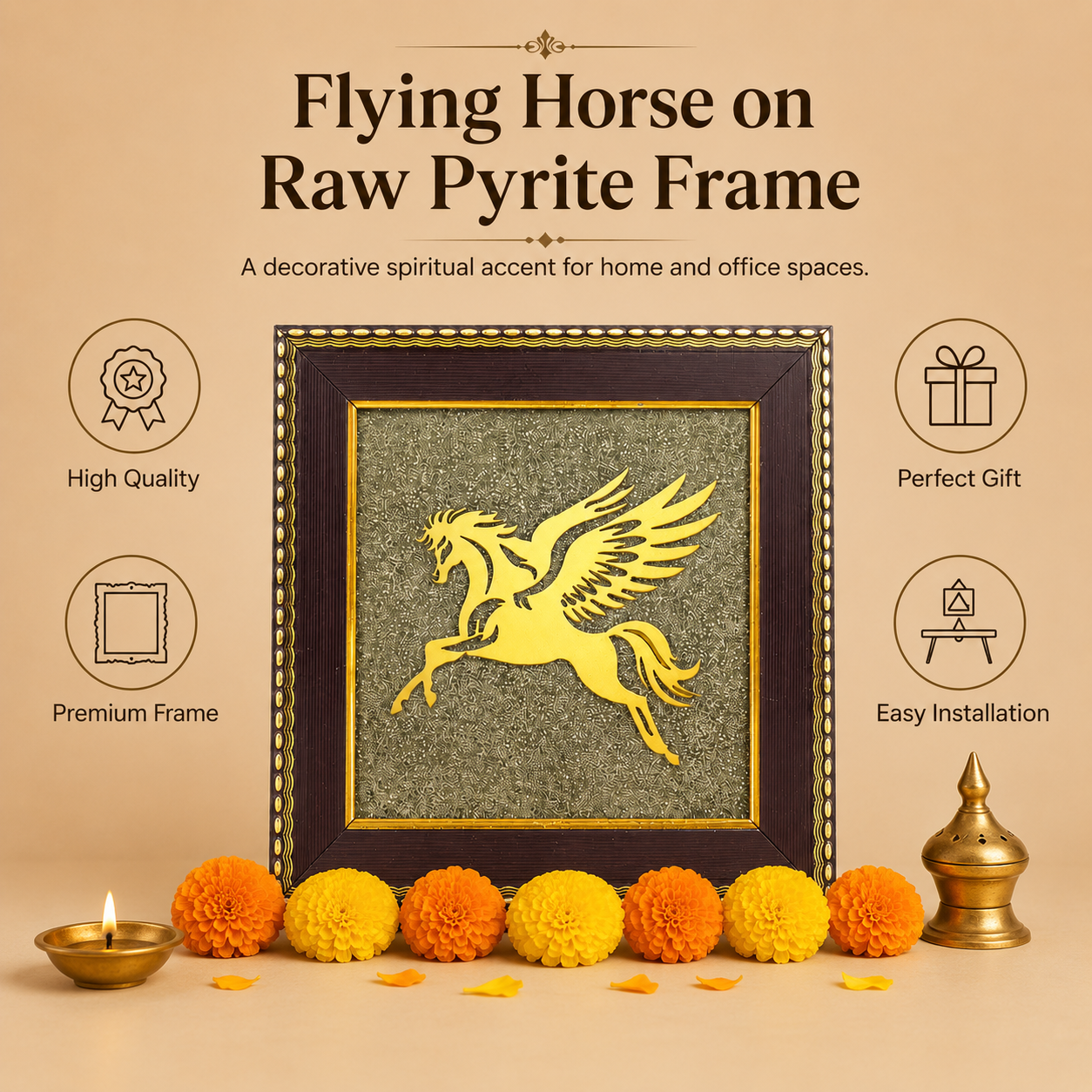 Flying Horse on Raw Pyrite Frame