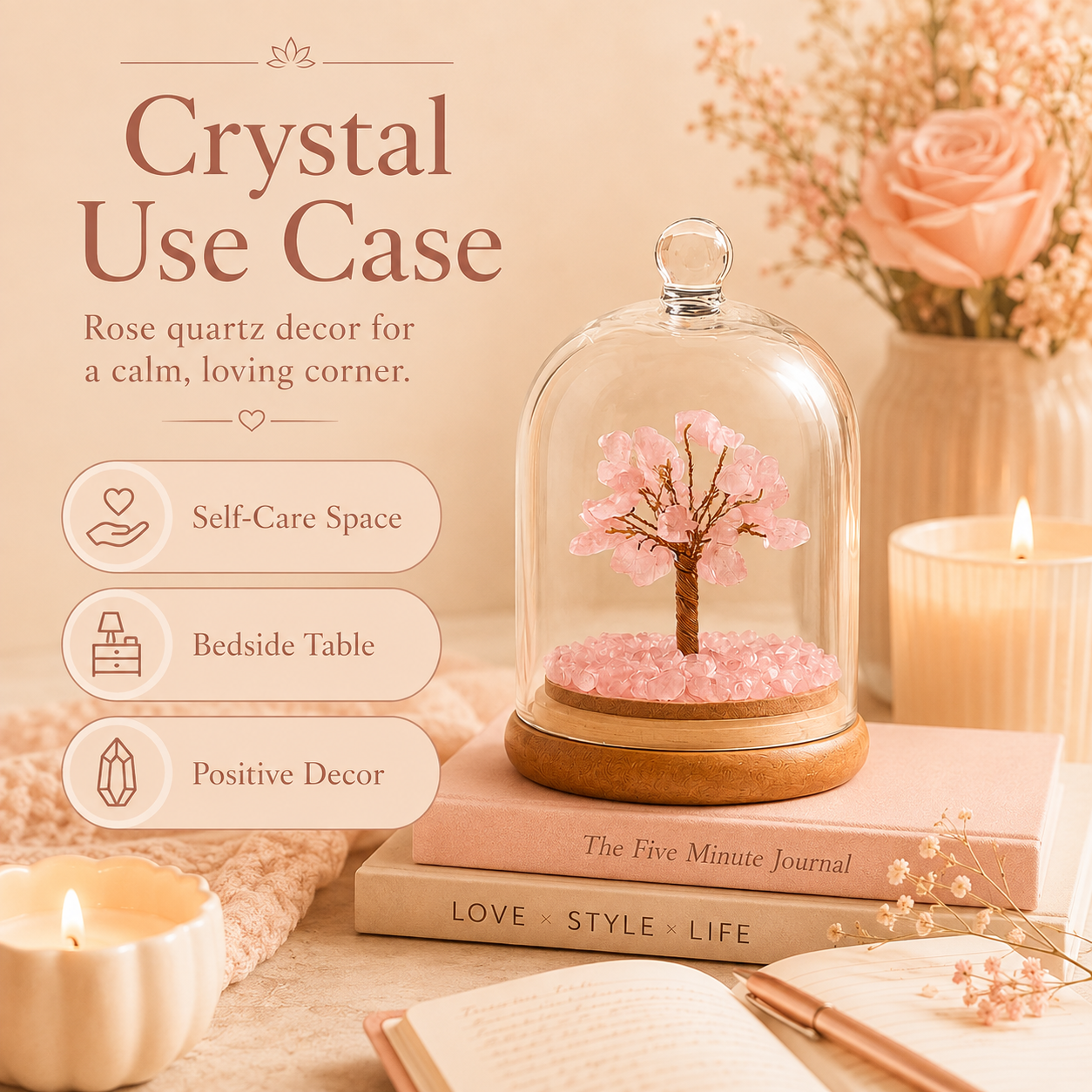 Rose Quartz Crystal Dome Tree