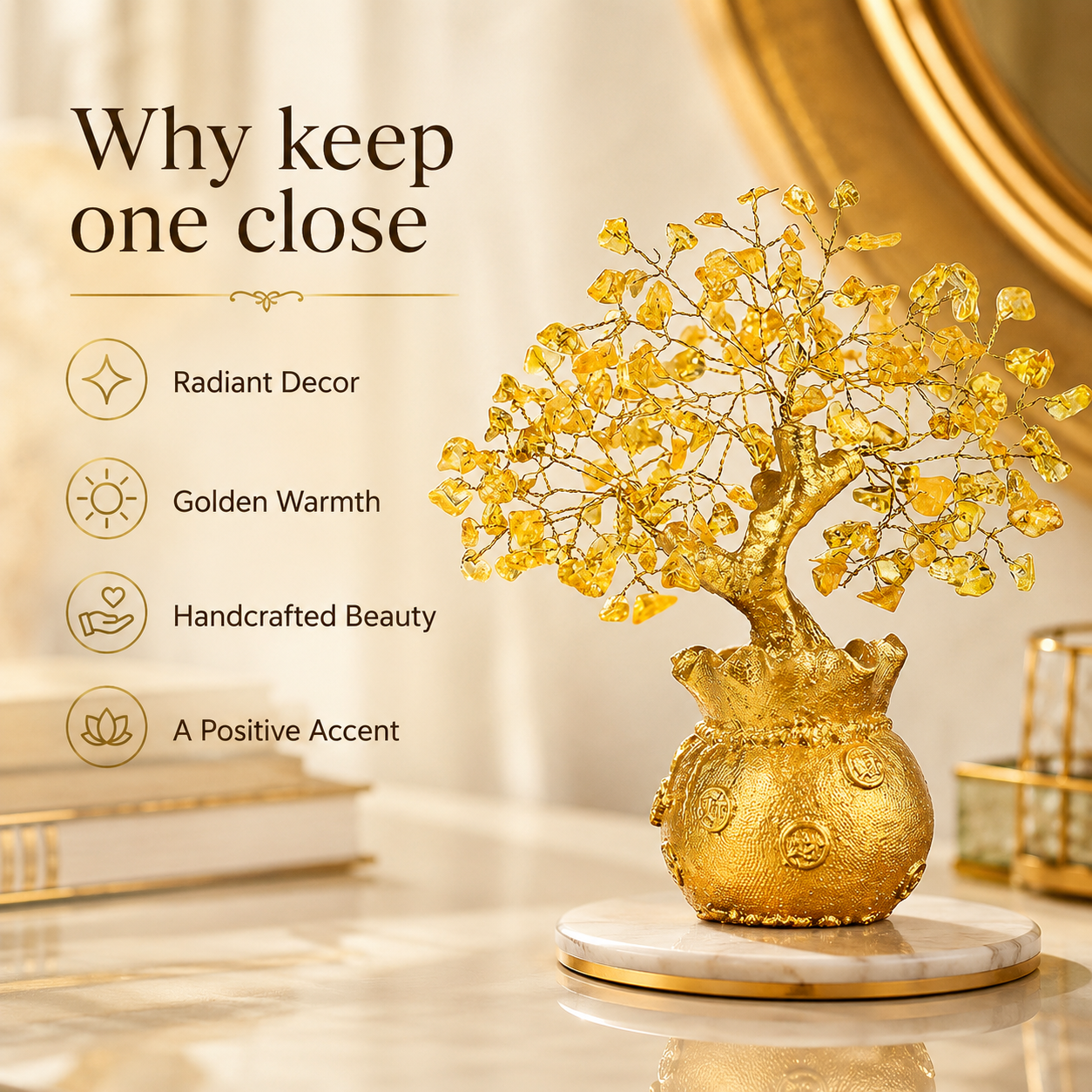 Potli Citrine Crystal Tree with Golden Money Pot