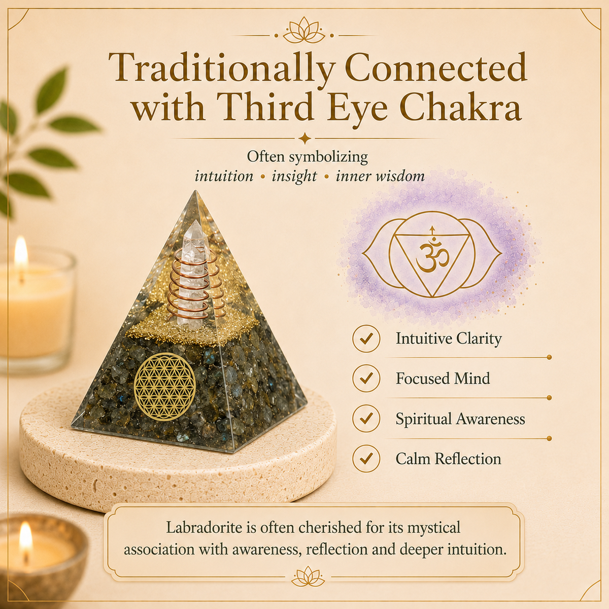 Labrdorite Crystal Pyramid For Meditation With Copper Coil