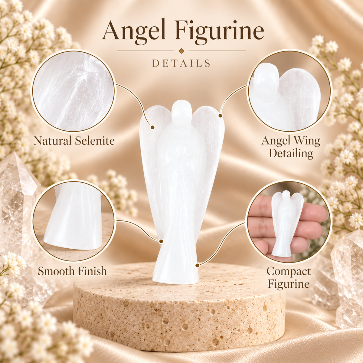 Selenite Angel Figurine for Clarity, Protection, and Spiritual Growth
