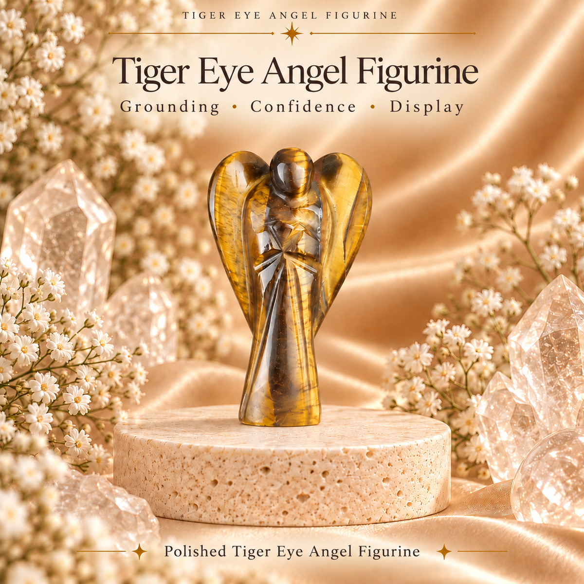 Tiger Eye Angel Figurine for Protection, Courage, Balance