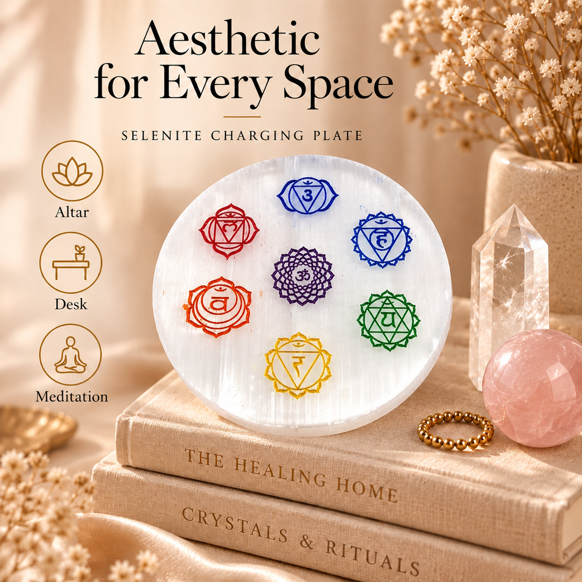 Selenite Seven Chakra Charging Plate