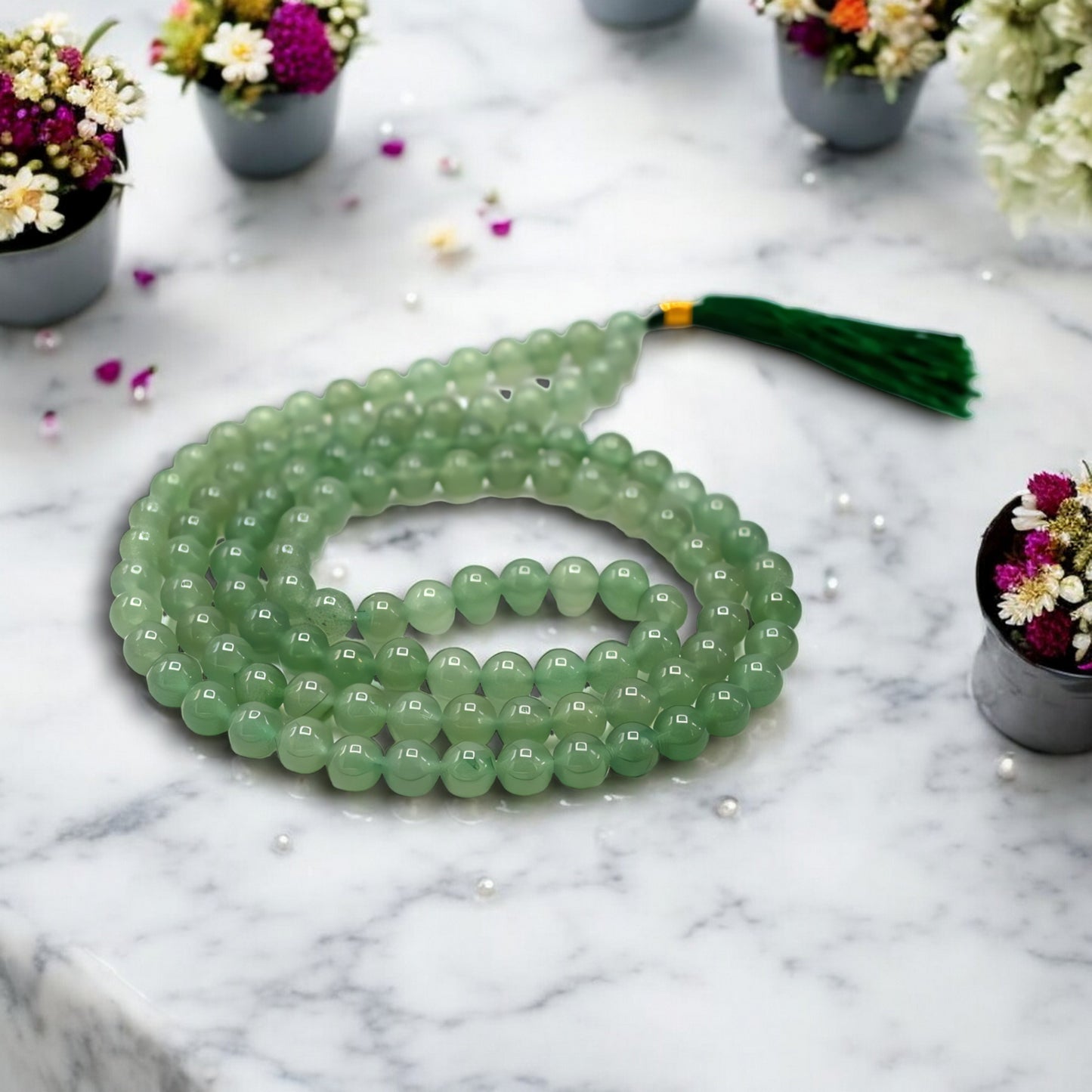 Natural Green Aventurine Gemstone 108 Bead Jap Mala Necklace