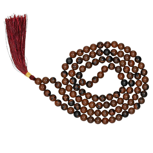Natural Mahogany Obsidian Gemstone 108 Bead Japa Mala Necklace
