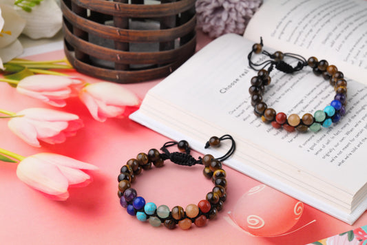 Tiger Eye and Chakra Stone Beaded Bracelet For