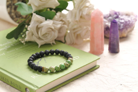 Lava Stone and Green Jasper Beaded Bracelet
