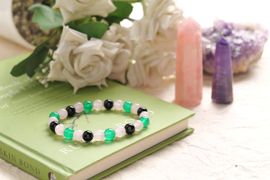 Rose Quartz, Green Aventurine, Black Onyx Beaded Bracelet