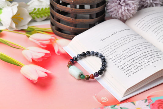 Charged Chakra Healing Beaded Bracelet with Snowflake Obsidian