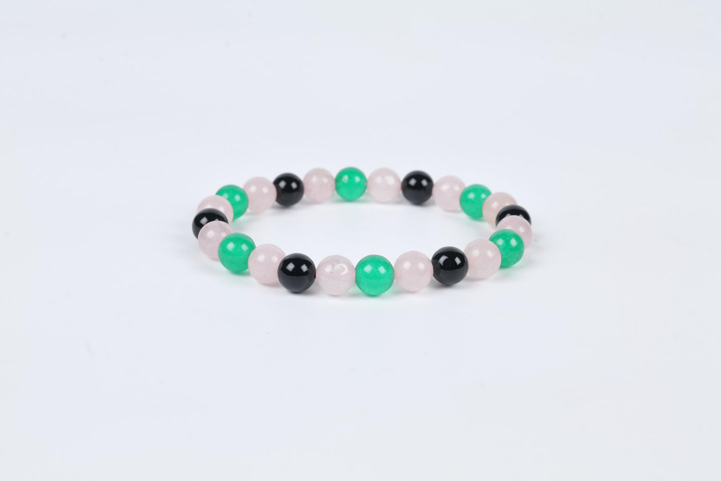 Rose Quartz, Green Aventurine, Black Onyx Beaded Bracelet