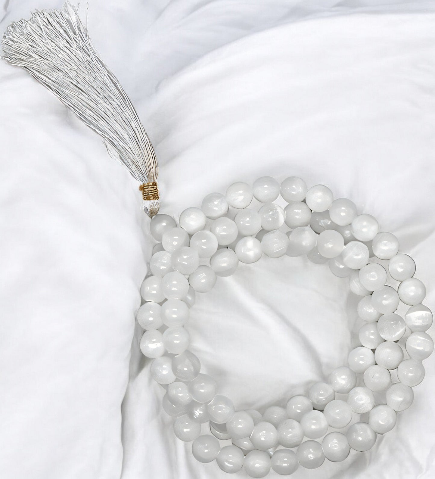 Natural Selenite Jap Mala Necklace
