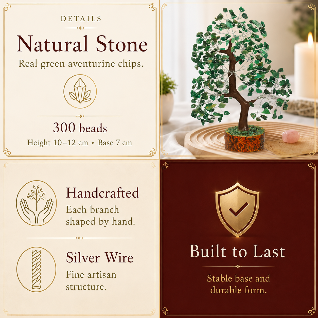 Buy Green Aventurine Crystal Wooden Tree With Silver Wire