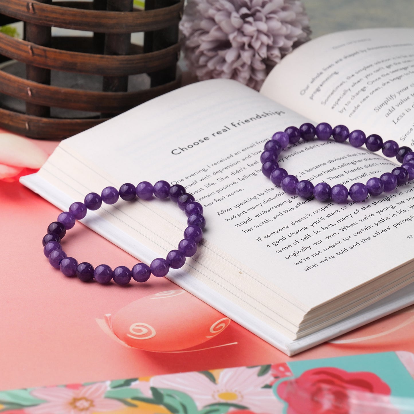 Amethyst Crystal Bracelet (Bead Size: 8mm, Length: 6-7 Inch)