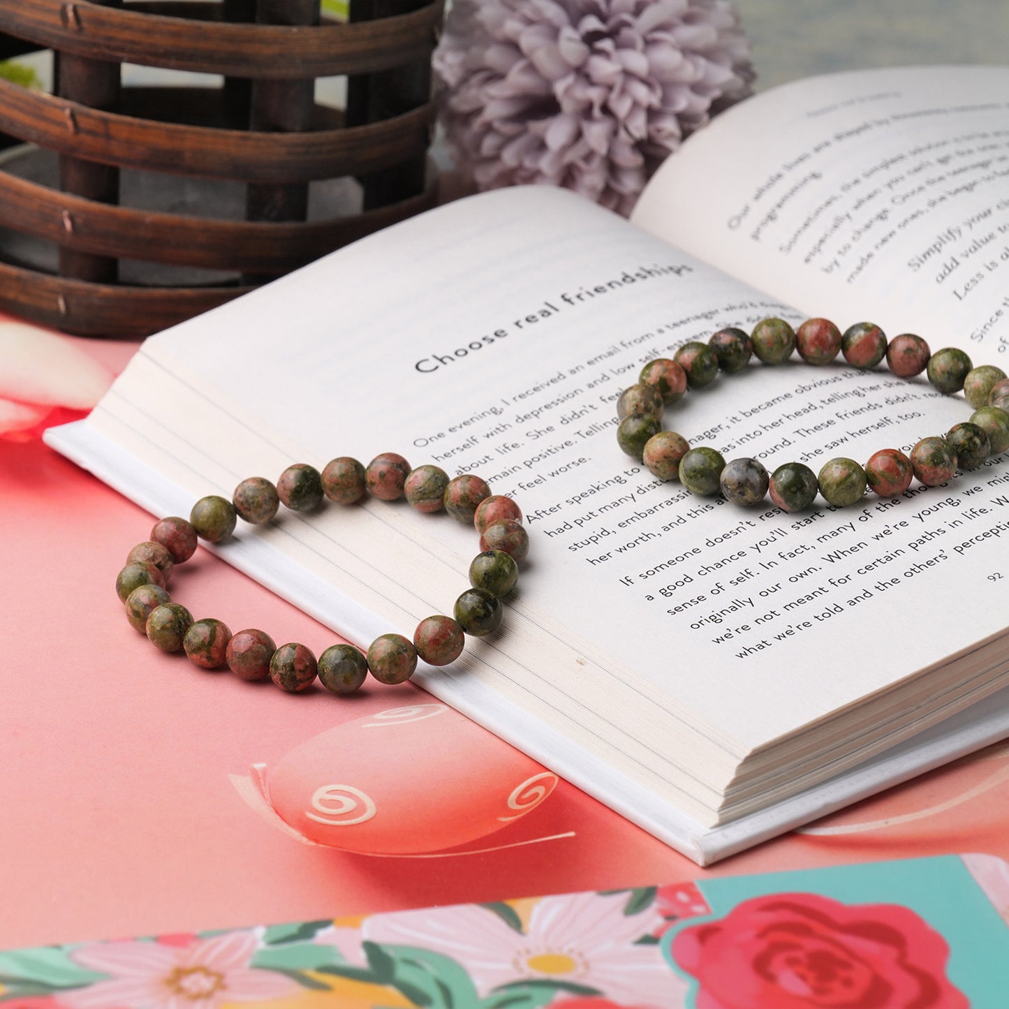 Unakite Crystal Bracelet (Bead Size: 8mm, Length: 6-7 Inch)