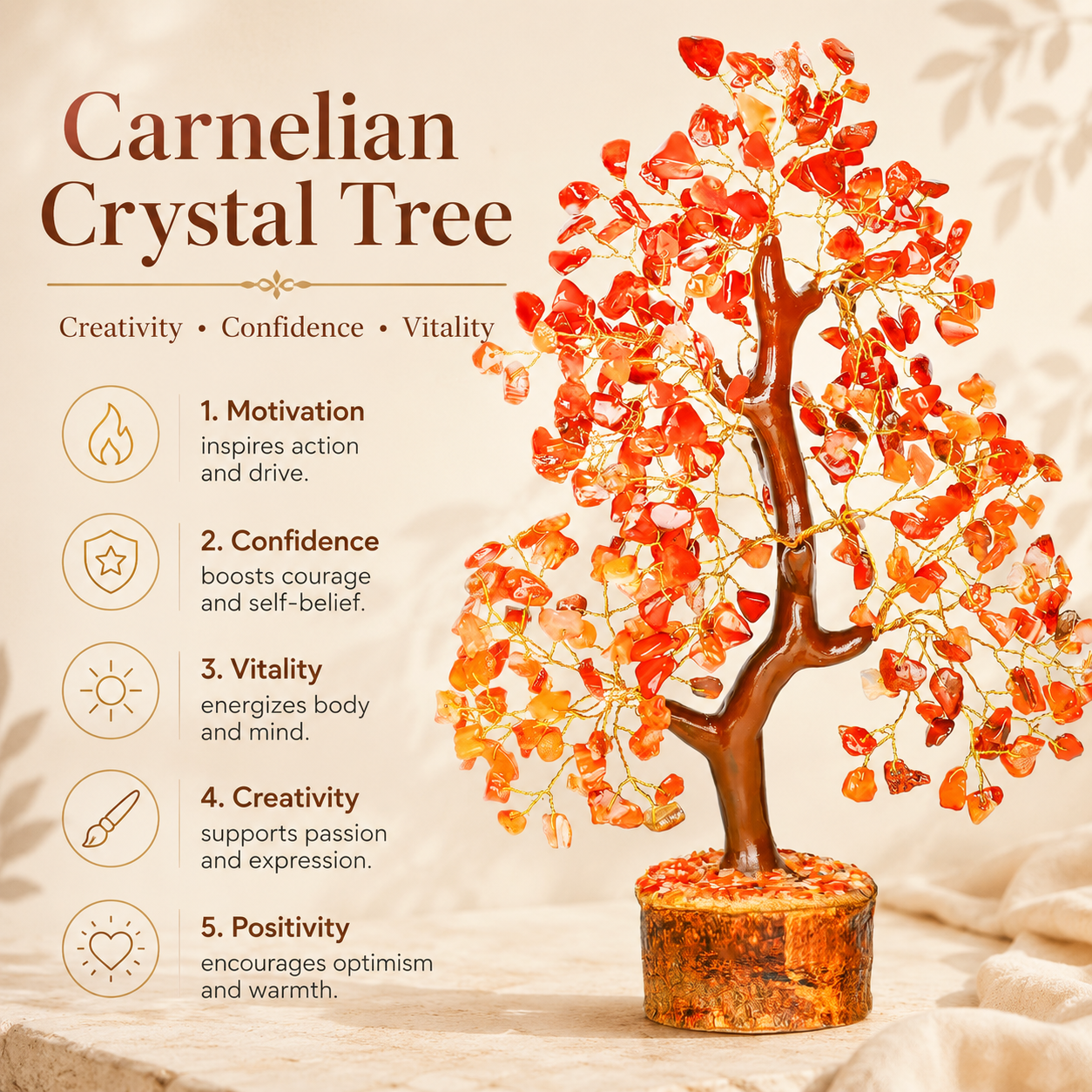 Carnelian Crystal Tree for Confidence, Energy & Success