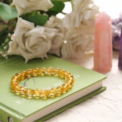 Citrine Crystal Bracelet (Bead Size: 8mm, Length: 6-7 Inch)