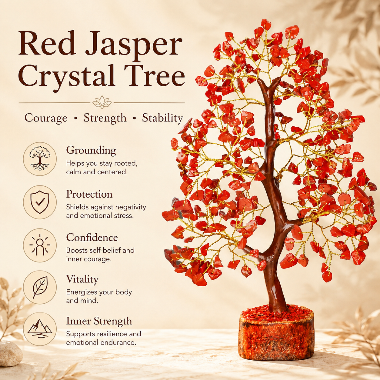 Red Jasper Crystal Tree for Strength, Stability & Positive Energy
