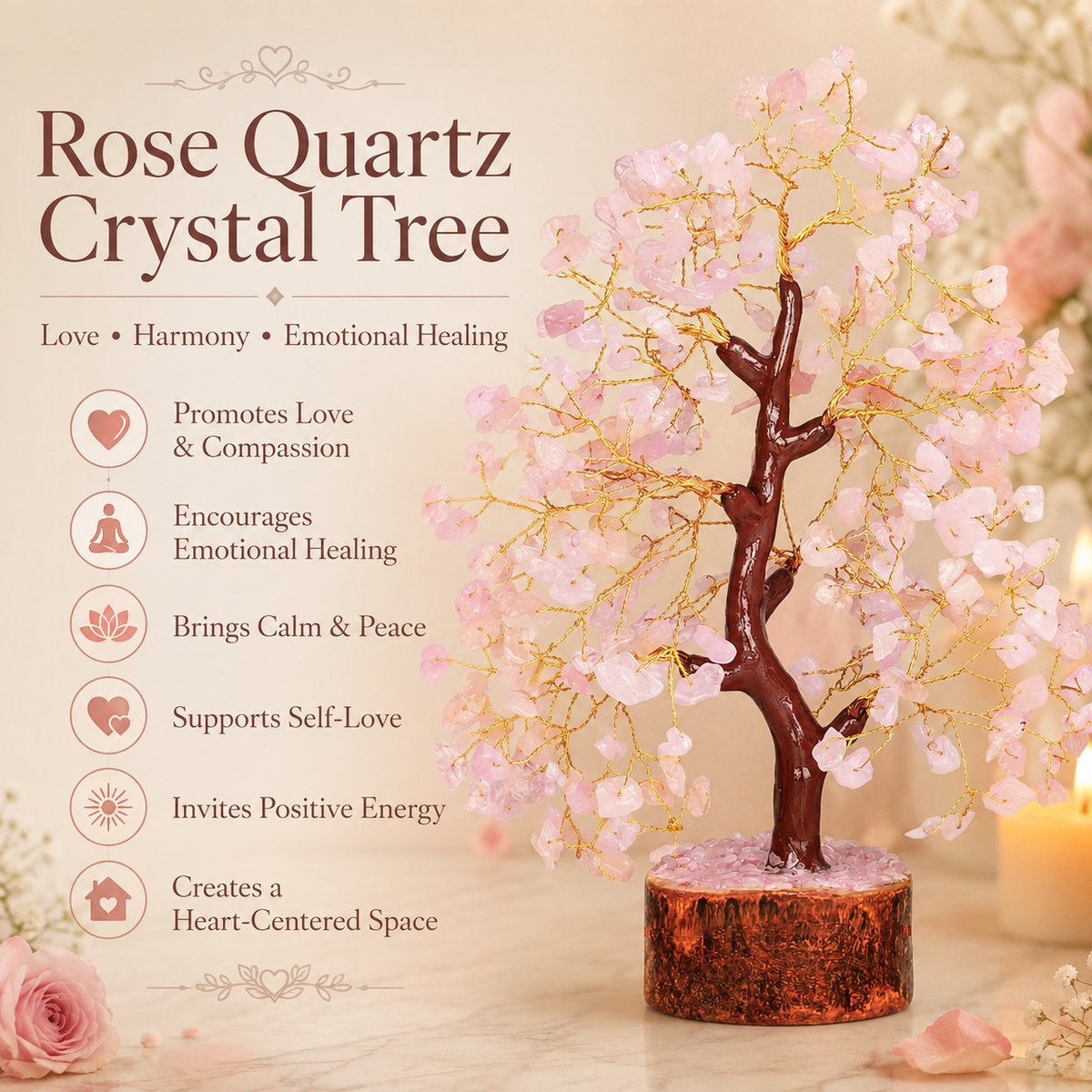 Rose Quartz Crysal Tree For your Good Luck