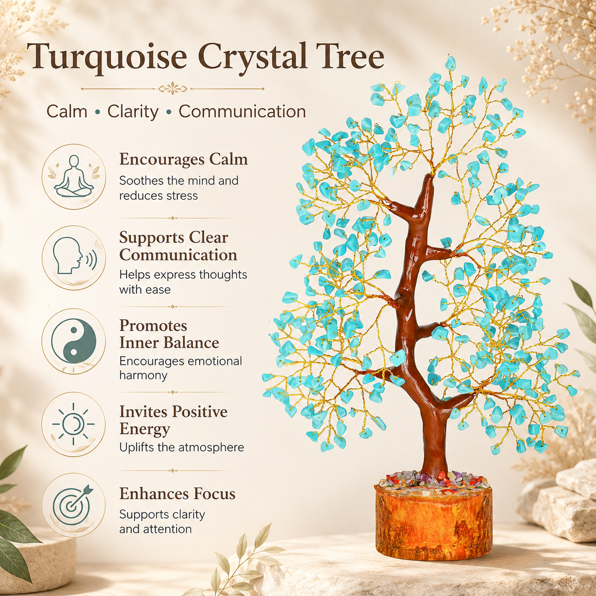 Turquoise Crystal Tree for Home, Office and Meditation