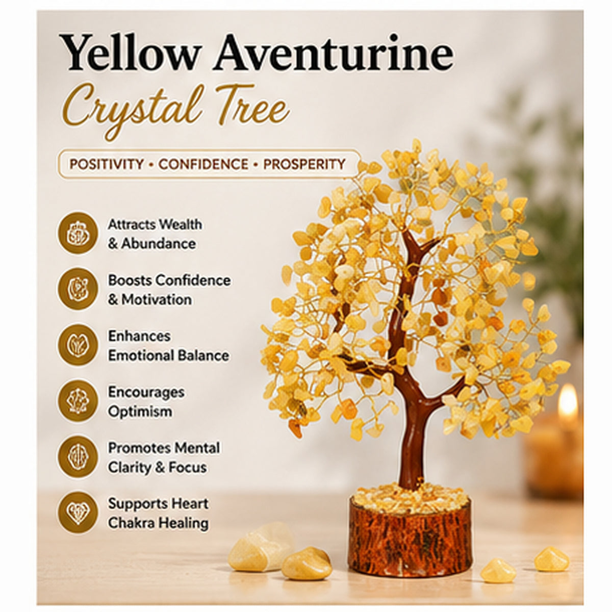 Yellow Aventurine Crystal Tree for Luck, Success & Positive Energy