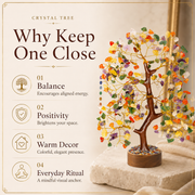 Mix Chakra Crystal Wooden Tree with Golden Wire