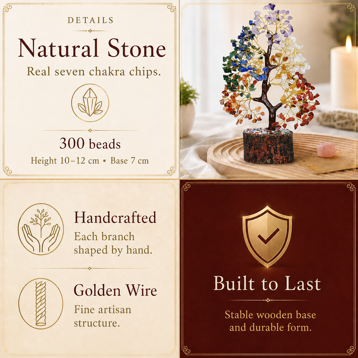 Shop Seven Chakra Crystal Wooden Tree With Golden Wire