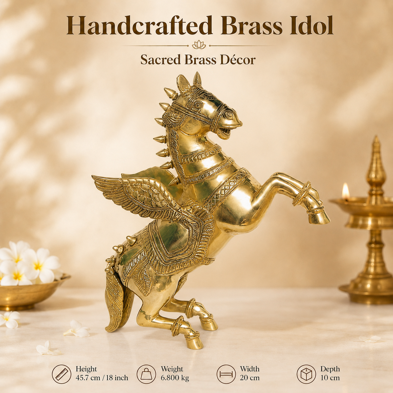Handcrafted Brass Winged Horse Idol