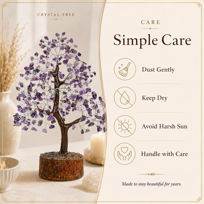 Amethyst Crystal Wooden Tree With Silver Wire