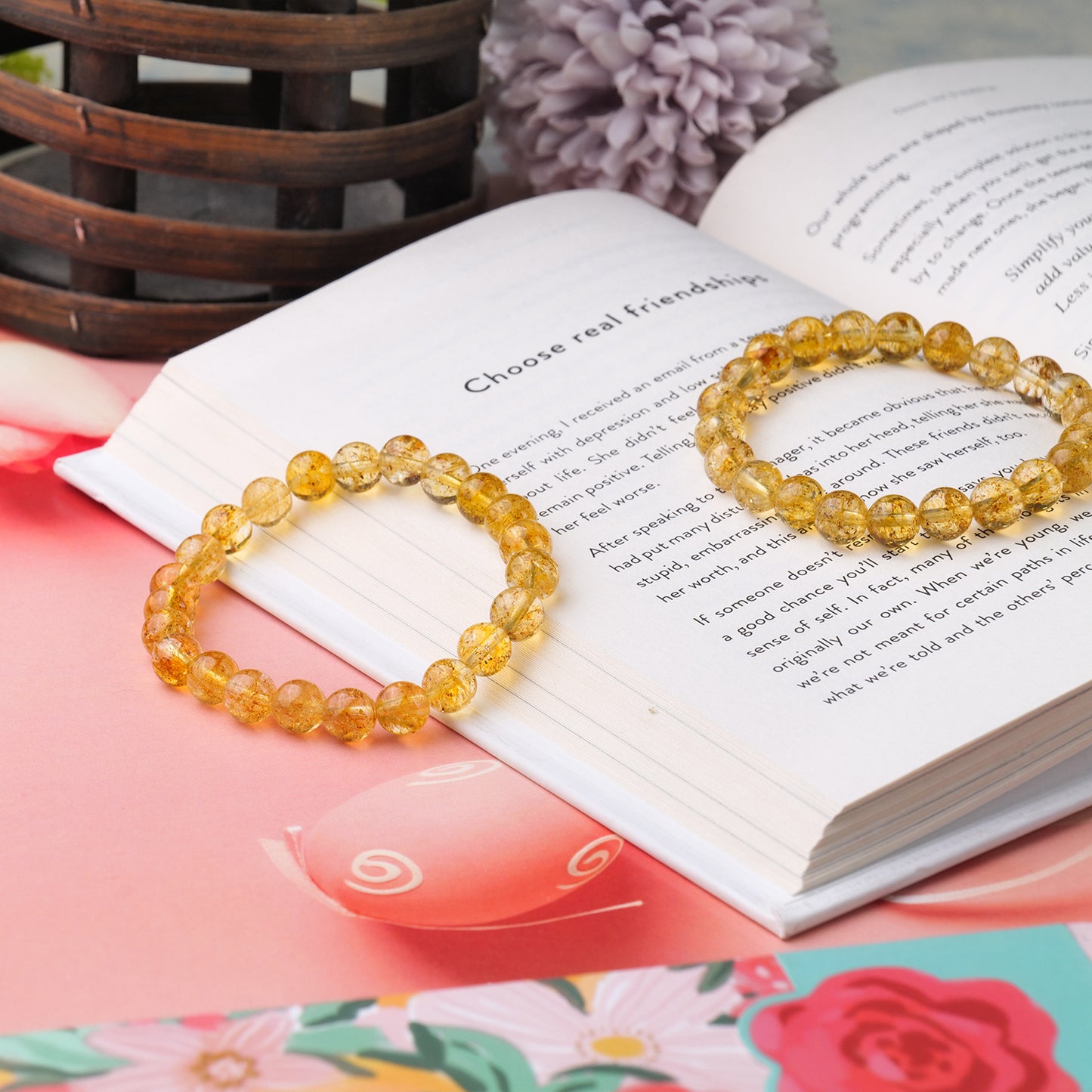 Citrine Crystal Bracelet (Bead Size: 8mm, Length: 6-7 Inch)