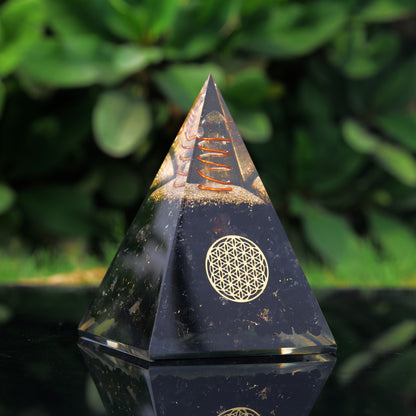 Black Tourmaline Orgone Crystal Pyramid For Meditation & Emf Protection