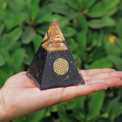 Black Tourmaline Orgone Crystal Pyramid For Meditation & Emf Protection