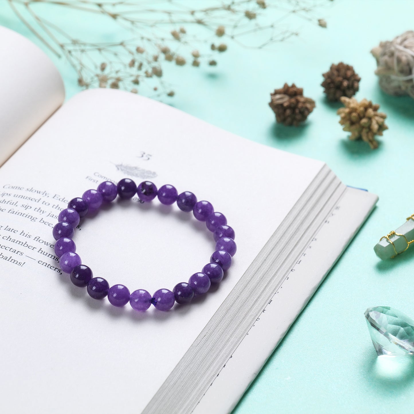 Amethyst Crystal Bracelet (Bead Size: 8mm, Length: 6-7 Inch)