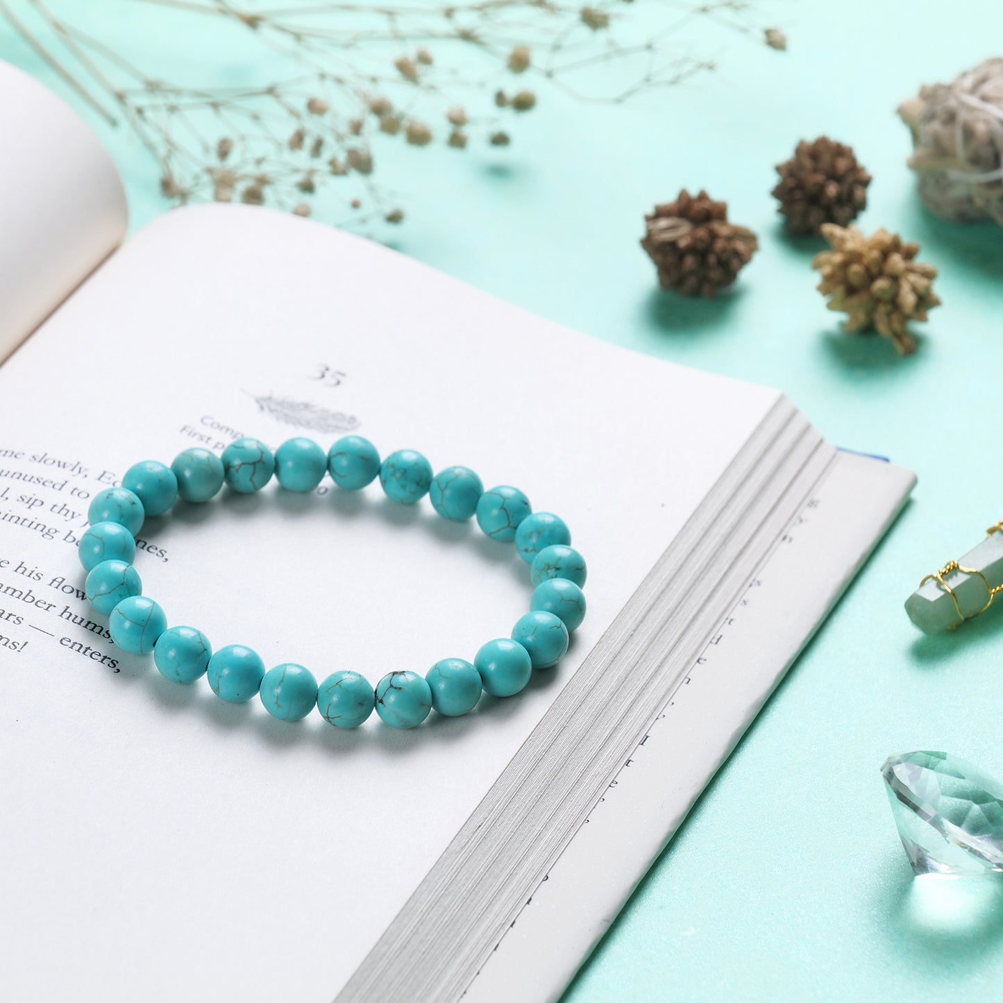 Turquoise Crystal Bracelet (Bead Size: 8mm, Length: 6-7 Inch)