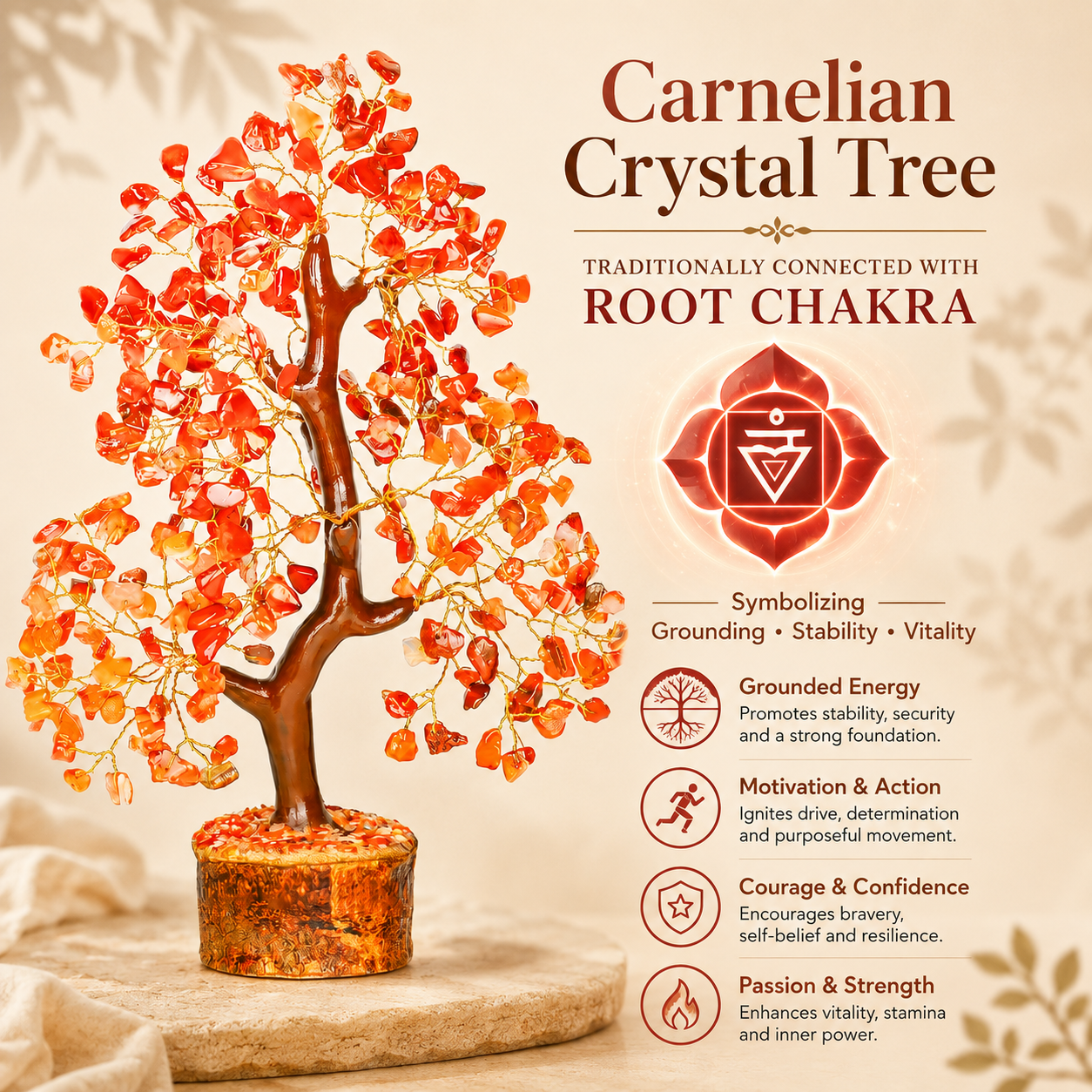 Carnelian Crystal Tree for Confidence, Energy & Success