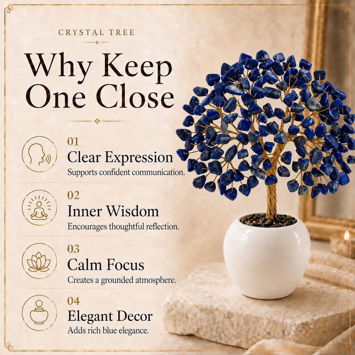 Lapis Lazuli Crystal Tree – Handmade Gemstone Bonsai Tree for Home & Office Decor